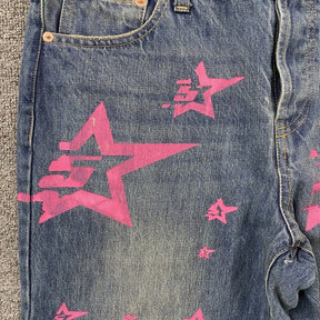 Calça Jeans Sp5der Pink Stars