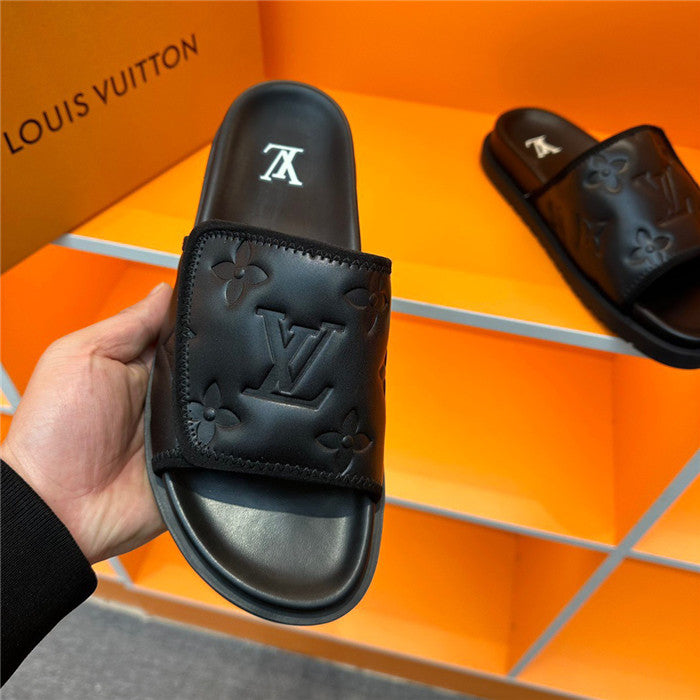 SLIDE LV COURO ITALIANO ( PRETO )