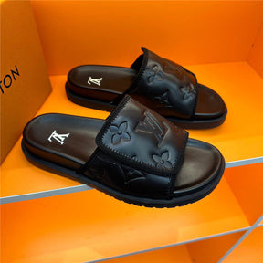 SLIDE LV COURO ITALIANO ( PRETO )