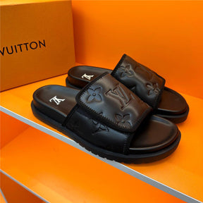 SLIDE LV COURO ITALIANO ( PRETO )